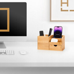 EHC Woodluv Desk Organiser, Desk Tidy Pen Holder Organiser, Make Up Organiser/office Multifunctional Organizer- 22 X 10.5 X 12.2Cm - thumbnail 4