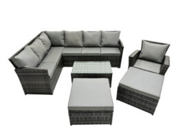 Fimous 9 Seater Rattan Lounge Corner Sofa Set Wicker Pe Outdoor Garden Furniture Set With Coffee Table 2 Big Fotstools Dark Grey - thumbnail 1
