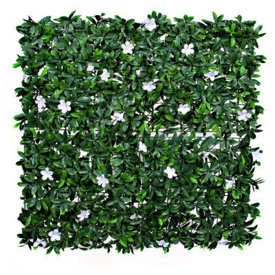 GreenBrokers Artificial Green Wall Hedge With Dark Leaf Foliage And White Flowers (Pack Of 4) -Uv Stable Vertical Garden - image 1