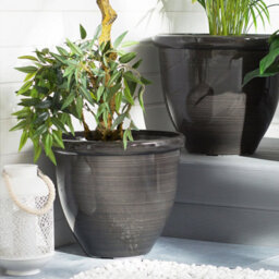 Beliani Solid Brown All-Weather Round Fibre-Clay Planter, 44Cm Diameter - thumbnail 2