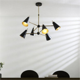 Loops Multi Arm Hanging Ceiling Pendant Light - Matt Antique Brass Plate & Matt Black Shade - 6 X 7W Led E14 - thumbnail 4