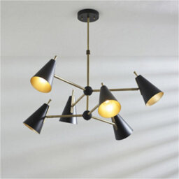 Loops Multi Arm Hanging Ceiling Pendant Light - Matt Antique Brass Plate & Matt Black Shade - 6 X 7W Led E14 - thumbnail 3