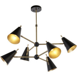 Loops Multi Arm Hanging Ceiling Pendant Light - Matt Antique Brass Plate & Matt Black Shade - 6 X 7W Led E14