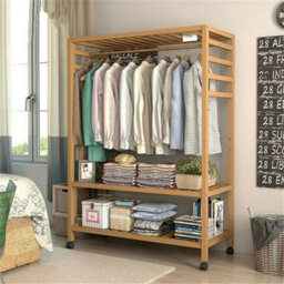 Bamboo Clothes Rail Holder Rack Garment Hanging Stand Mobile Storage Shelf - thumbnail 3