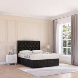 Sloomy Montana End Lift Ottoman Bed 4Ft With Sprung Memory Mattress - Black Plush & Headboard- Small Double - thumbnail 3