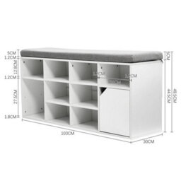 White Wood Storage Cabinet Rack Shoe Bench 10 Compartment Shoes Organizer With Cushion - thumbnail 2