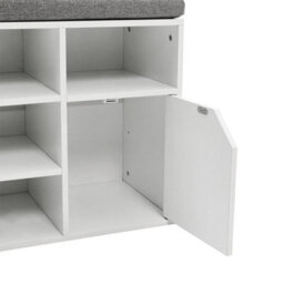 White Wood Storage Cabinet Rack Shoe Bench 10 Compartment Shoes Organizer With Cushion - thumbnail 3