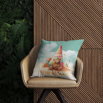 Warren Reed Designer A Bear On A Beach Holiday Outdoor Cushion 60Cm X 60Cm