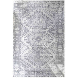 Loomed Silver Grey Bordered Geometric Distressed Area Rug 60X110Cm - thumbnail 5