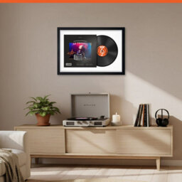 "AK Frames 25X17"" Black Modern Vinyl Record Frame With White Mount For 12 Inch Lp Cover & Disc - Overlapped Design" - thumbnail 8