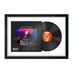 "AK Frames 25X17"" Black Modern Vinyl Record Frame With White Mount For 12 Inch Lp Cover & Disc - Overlapped Design"
