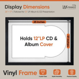 "AK Frames 25X17"" Black Modern Vinyl Record Frame With White Mount For 12 Inch Lp Cover & Disc - Overlapped Design" - thumbnail 2