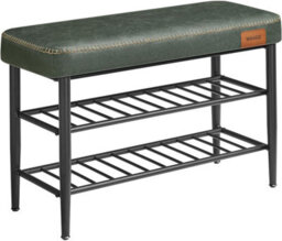 Shoe Bench, Storage Bench, Shoe Rack Bench Entryway, Synthetic Leather With Stitching, Mid-Century Modern, Forest Green - thumbnail 6