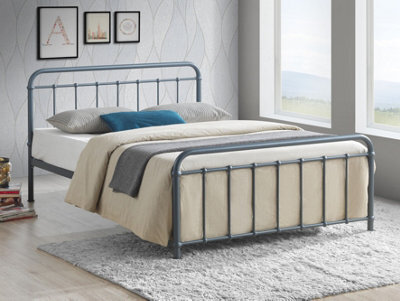 Save On Goods UK 5Ft King Grey Tubular Steel Metal Retro Victorian Bed Frame Bedstead - image 1