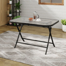 Breeins Black 120M W Outdoor Glass Tabletop Folding Table With Parasol Hole - thumbnail 1