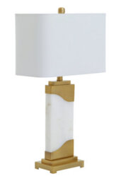 Orsina White Marble Table Lamp With Gold Plated Frame, Pedestal Base With Ivory Shade, Lighting For Bedroom - thumbnail 4