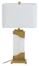 Orsina White Marble Table Lamp With Gold Plated Frame, Pedestal Base With Ivory Shade, Lighting For Bedroom
