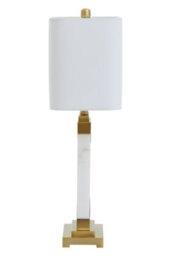 Orsina White Marble Table Lamp With Gold Plated Frame, Pedestal Base With Ivory Shade, Lighting For Bedroom - thumbnail 3