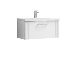 Balterley Belvide Partial Fluted 1 Drawer Wall Hung Vanity Unit With 1 Tap Hole Thin-Edge Basin- 800mm - Satin White