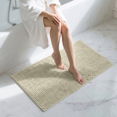 Moonlight Bedding Plush Chenille Bathroom Floor Mat Non-Slip Quick-Dry Absorbent Bathroom & Doorway Shower Rug Cream 50X80 Cm - image 1