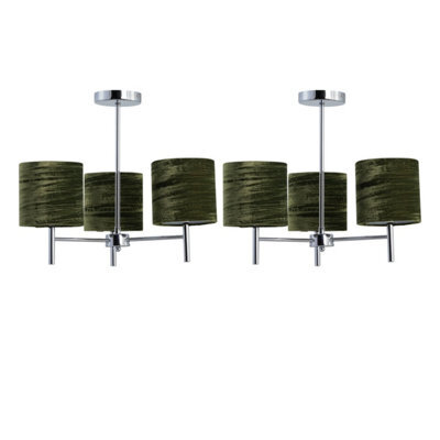 First Choice Lighting Set Of 2 Brea - Chrome Light Fittings With Green Velvet Shades - image 1