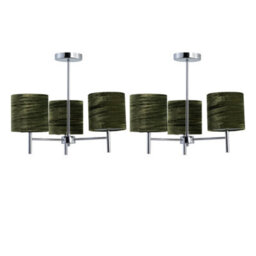 First Choice Lighting Set Of 2 Brea - Chrome Light Fittings With Green Velvet Shades