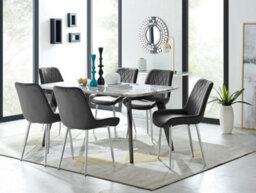 Furniturebox Andria Black Leg Marble Effect Dining Table And 6 Black Pesaro Silver Leg Chairs