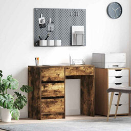 Berkfield Brown Writing Desk Smoked Oak Engineered Wood Medium Writing Desk
