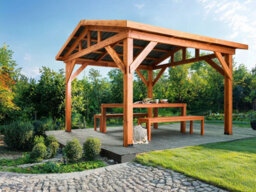 Beliani Gazebo Secchia 296 Cm 350 Cm Fir Wood Brown/ Grey - thumbnail 2