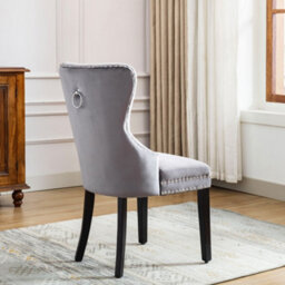 Matteo Elegant Velvet Dining Chairs With Oak Legs And Chrome Knocker, Set Of 2, Grey - thumbnail 5