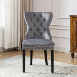 Matteo Elegant Velvet Dining Chairs With Oak Legs And Chrome Knocker, Set Of 2, Grey - thumbnail 2