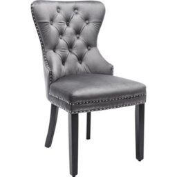 Matteo Elegant Velvet Dining Chairs With Oak Legs And Chrome Knocker, Set Of 2, Grey - thumbnail 4