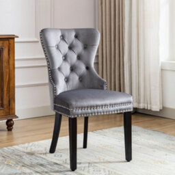 Matteo Elegant Velvet Dining Chairs With Oak Legs And Chrome Knocker, Set Of 2, Grey - thumbnail 3