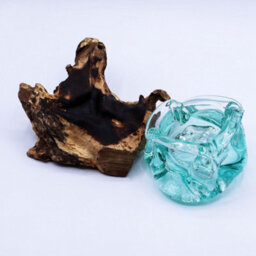 Molten Glass Chunky Ashtray / Candle Holder On Wood 23Cm - thumbnail 7