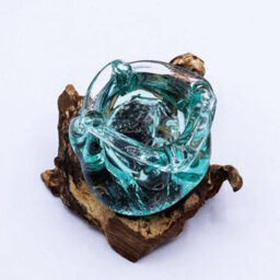 Molten Glass Chunky Ashtray / Candle Holder On Wood 23Cm - thumbnail 6