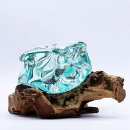 Molten Glass Chunky Ashtray / Candle Holder On Wood 23Cm - thumbnail 5