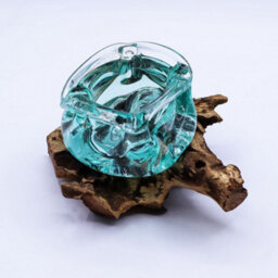 Molten Glass Chunky Ashtray / Candle Holder On Wood 23Cm - thumbnail 4
