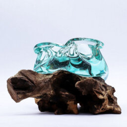 Molten Glass Chunky Ashtray / Candle Holder On Wood 23Cm - thumbnail 3