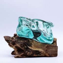 Molten Glass Chunky Ashtray / Candle Holder On Wood 23Cm - thumbnail 2