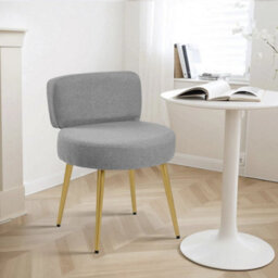 Grey Linen Upholstered Dressing Table Vanity Chair Dining Chair - thumbnail 3