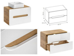 Impact Furniture Bathroom Furniture Set 800mm Vanity Unit With Sink Tall Cabinet And Wall Hung Cube Storage White Gloss And Oak Aruba - thumbnail 4