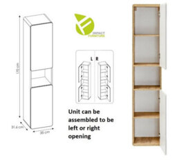 Impact Furniture Bathroom Furniture Set 800mm Vanity Unit With Sink Tall Cabinet And Wall Hung Cube Storage White Gloss And Oak Aruba - thumbnail 9