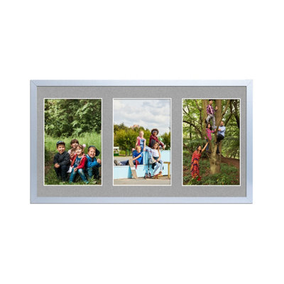 AK Frames 40X20Cm Silver Sleek Multi Photo Frame With Silver Mount - Holds 3 Apertures (3X) 6X4 Photos - image 1