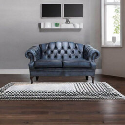 Chesterfield 2 Seater Antique Blue Leather Sofa Settee Custom Made In Victoria Style - thumbnail 4