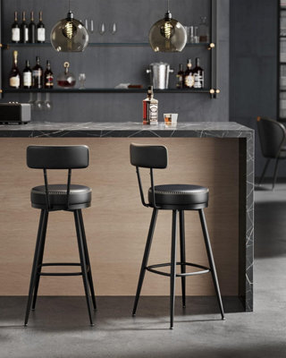 Songmics Vasagle Mid-Century Bar Stools, Twin Set Swiveling Counter Chairs With Back Support, Kitchen Seating, Ink Black - image 1