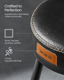 Songmics Vasagle Mid-Century Bar Stools, Twin Set Swiveling Counter Chairs With Back Support, Kitchen Seating, Ink Black - thumbnail 3