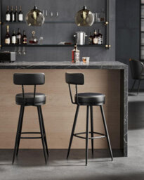 Songmics Vasagle Mid-Century Bar Stools, Twin Set Swiveling Counter Chairs With Back Support, Kitchen Seating, Ink Black - thumbnail 1