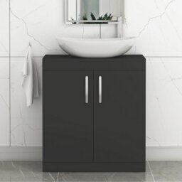 Royal Bathrooms Turin 800mm Freestanding Bathroom Vanity Unit With Sink 2 Door Matt Black & Cesar Countertop Basin - thumbnail 1