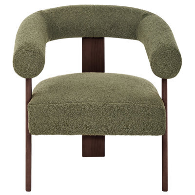 Wyld And Coco Boucle Armchair In Green With Dark Brown Retro Wooden Legs, Compact Living Room Accent (W77 X D68 X H76Cm) - image 1