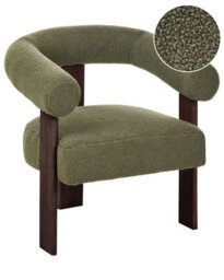 Wyld And Coco Boucle Armchair In Green With Dark Brown Retro Wooden Legs, Compact Living Room Accent (W77 X D68 X H76Cm) - thumbnail 3